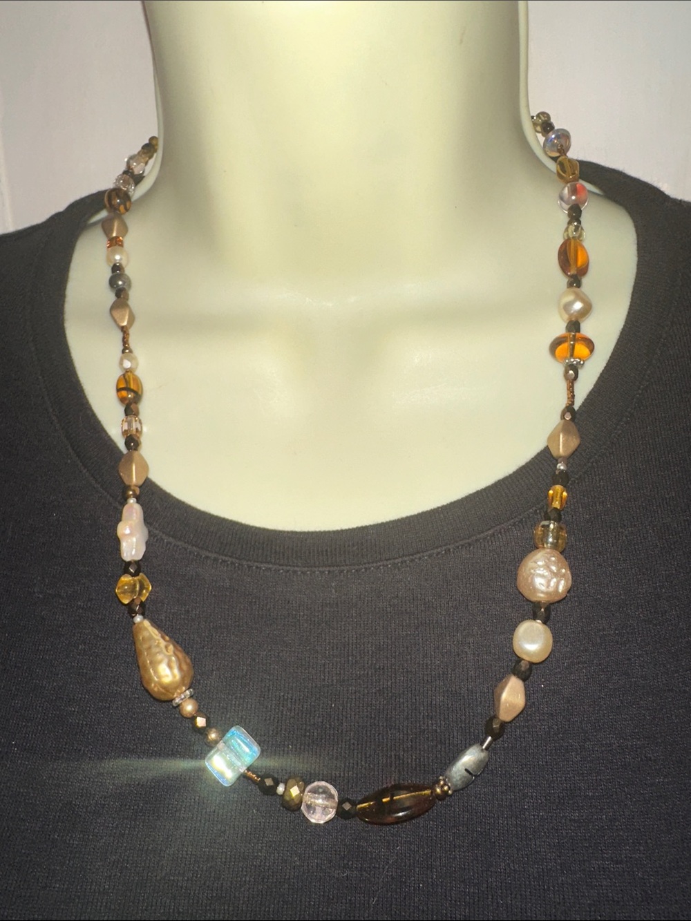 Handcrafted Brown and Amber Beaded Necklace